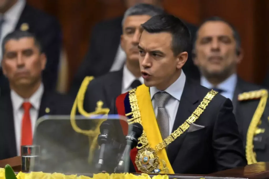 President Daniel Noboa, 36, who came to power in a snap election in late 2023, is serving what remains of his predecessor's term until May 2025. (RODRIGO BUENDIA/AFP)