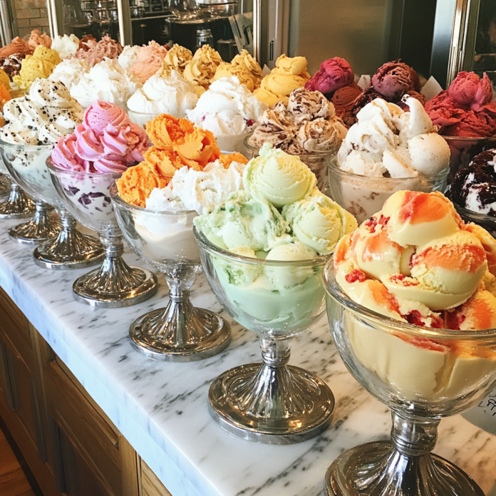 A showcase of diverse and colorful ice cream varieties.