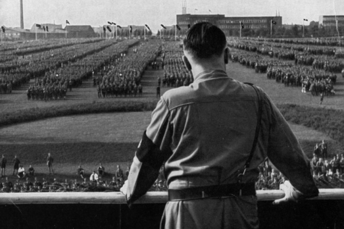 Adolf Hitler addressing a Nazi Party rally in Dortmund, 1933.