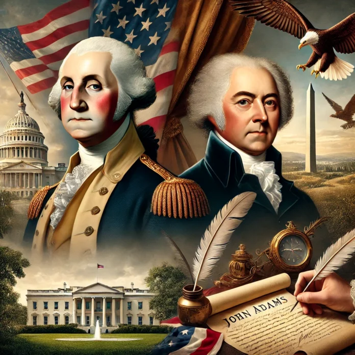 An illustration contrasting George Washington and John Adams