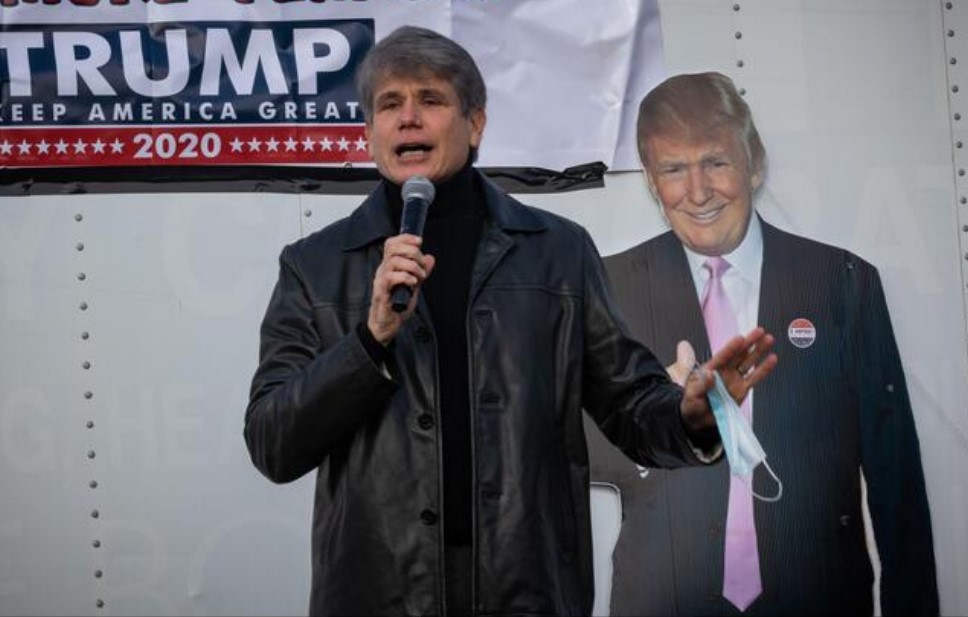 Rod Blagojevich speaking at a rally in Chicago's Mount Greenwood neighborhood in support of President Trump's 2020 re-election.