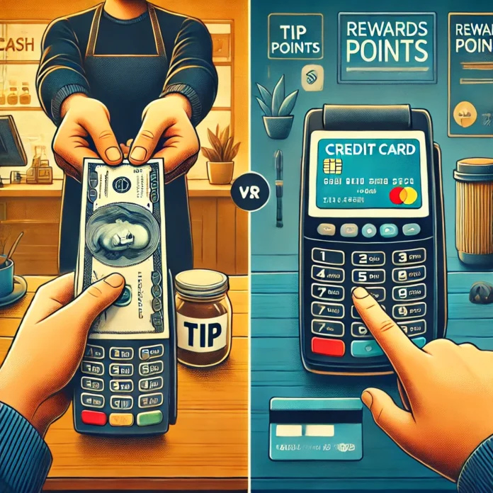 split screen of credit card payment vs cash