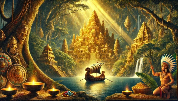 A detailed and vivid depiction of the legend of El Dorado