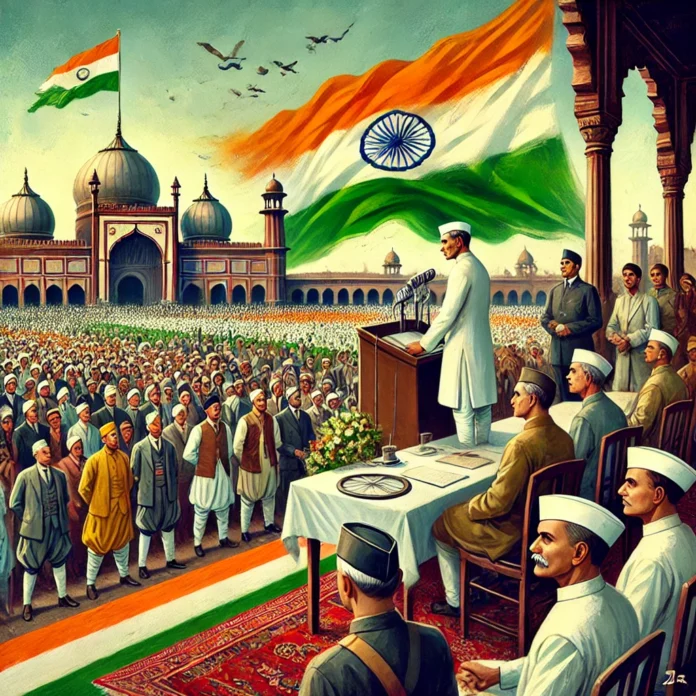 An artistic illustration symbolizing the Declaration of Purna Swaraj in 1930