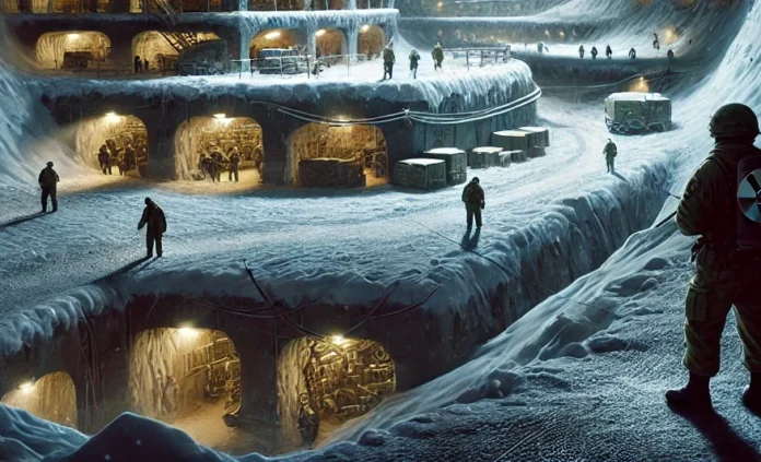 An artistic illustration of Camp Century, the secret US military base hidden 100 feet beneath the ice in Greenland