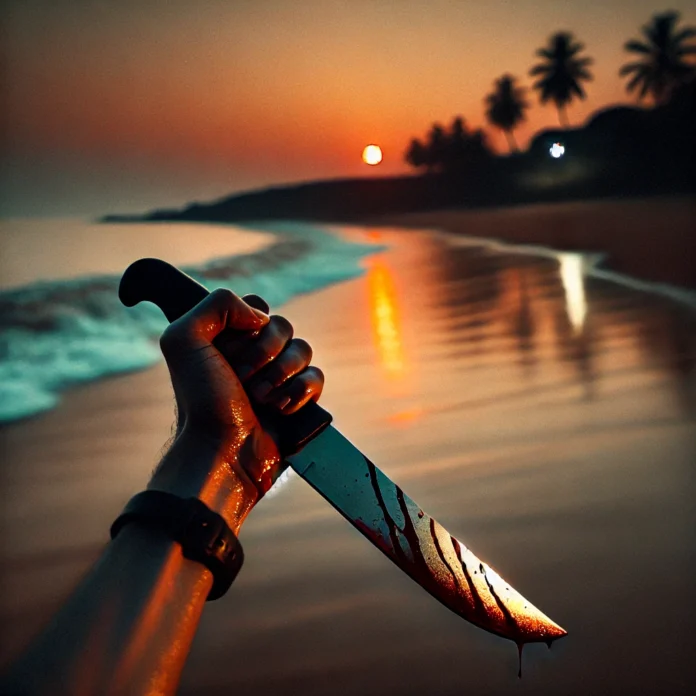 A beach in Goa at sunset with a blurred peaceful background