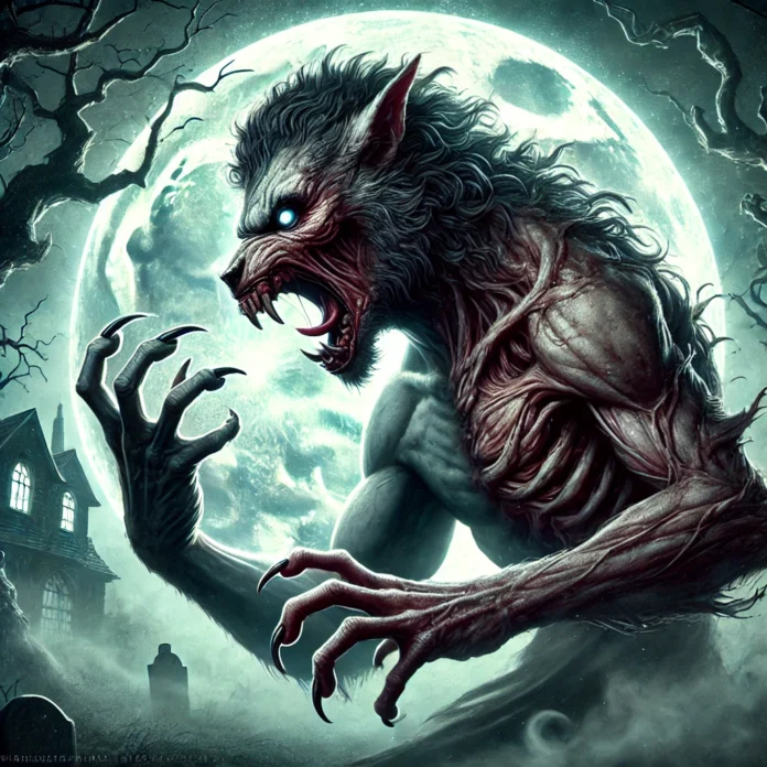 A terrifying werewolf under the full moon