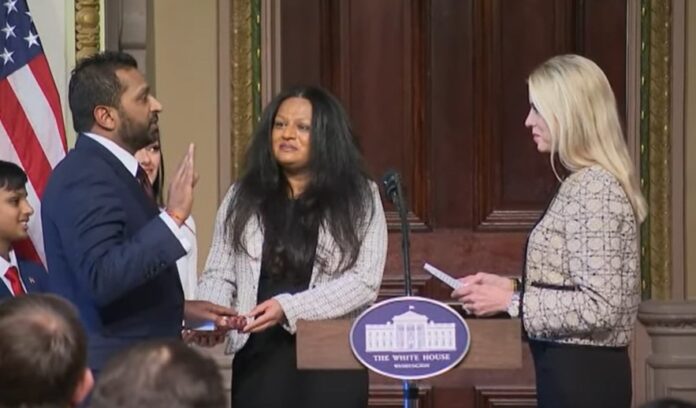 Kash Patel at his wearing-in ceremony as FBI director on Feb. 21, 2025.