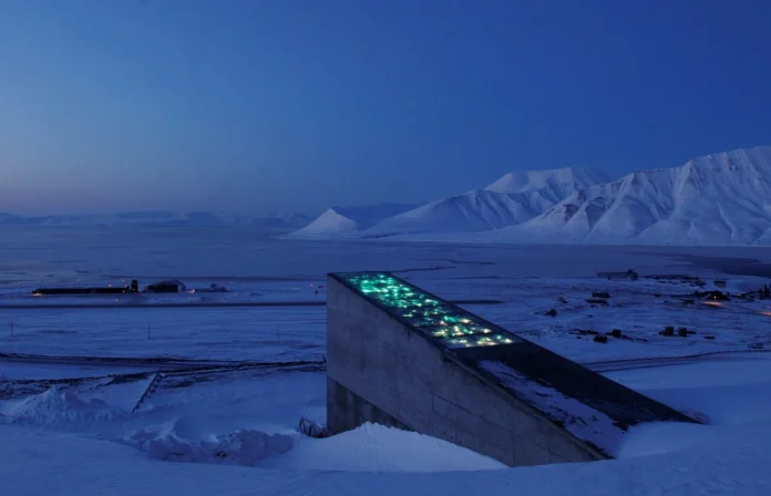 Svalbard Global Seed Vault at twilight.