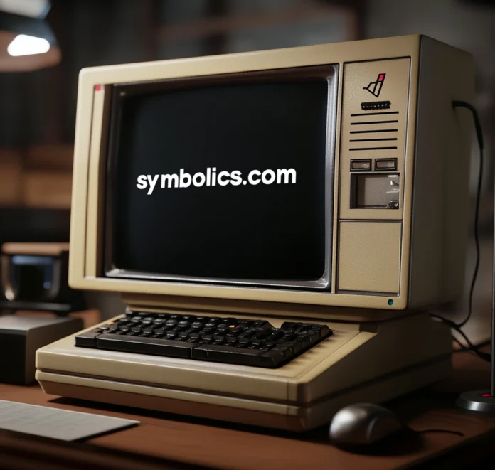 1985 style computer with symbolics.com on the screen