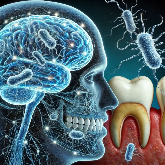 A conceptual illustration of the connection between gum disease and Alzheimer's disease