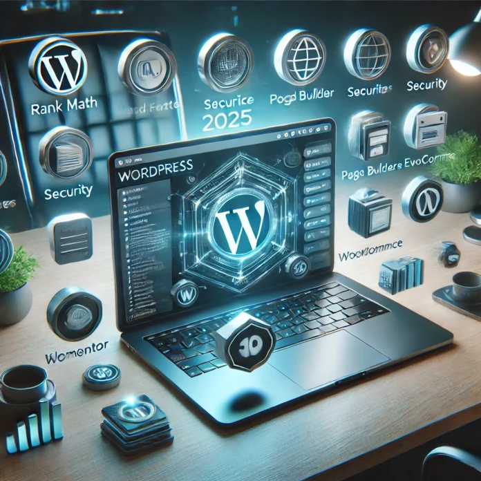 A futuristic and sleek image representing the top 10 WordPress plugins of 2025