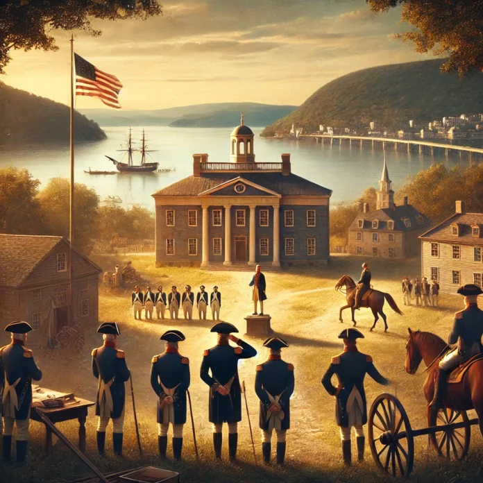 A historical scene depicting the founding of the United States Military Academy at West Point in 1802