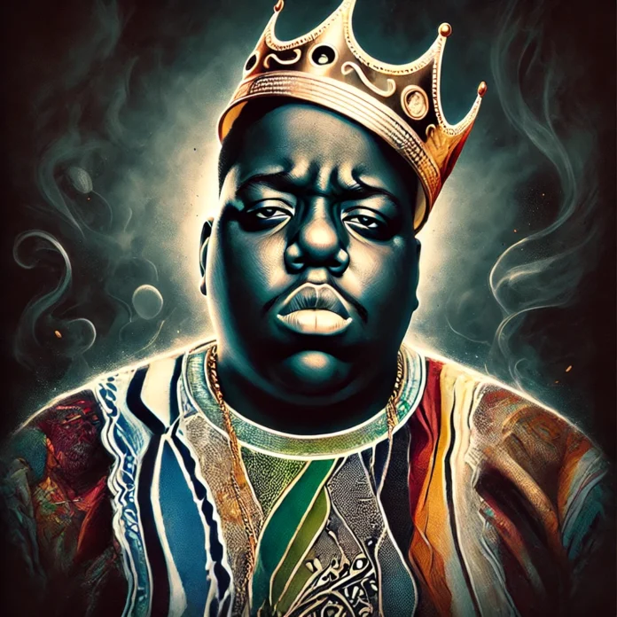 A tribute-style image of The Notorious B.I.G., also known as Biggie Smalls. The artwork features a portrait of Biggie