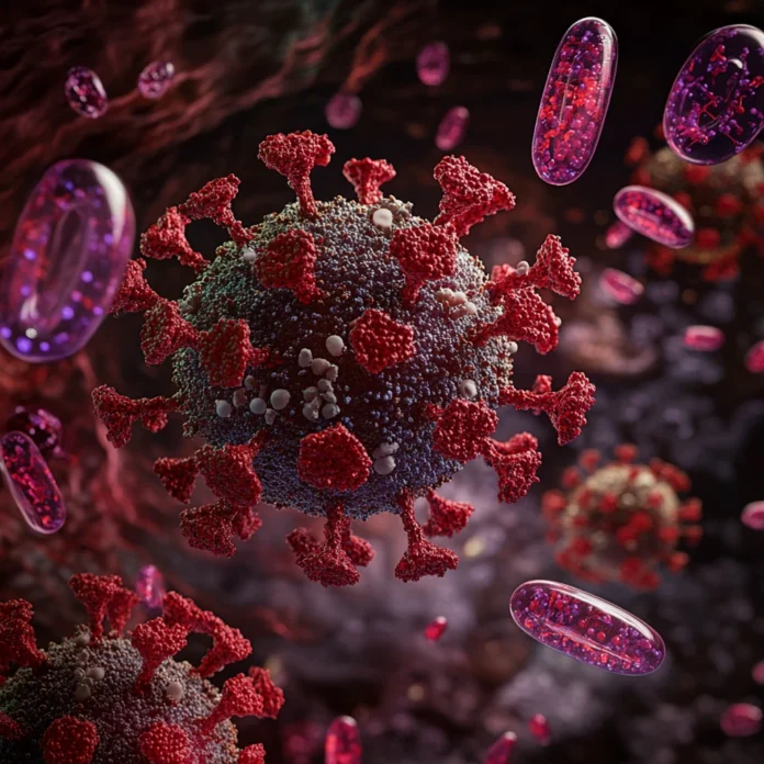 An image illustrating the concept of AAV gene therapy delivering antibodies for long-term HIV suppression