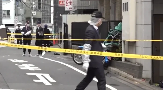 A street in Tokyo cordoned off with police tape following the murder of 22-year-old Japanese YouTuber Airi Sato on March 11, 2025. Image taken from publicly available footage.