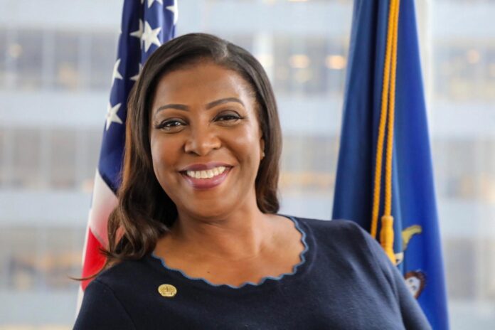New York State Attorney General Letitia James. Official portrait from the New York State Attorney General's Office website (ag.ny.gov). Used under fair use doctrine as a publicly available government image for news reporting and commentary purposes related to a government official.